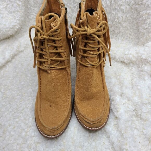 Bucco Maddasyn Fringed Vegan Leather Side Zip Laceup Ankle Boots sz 9 - Picture 2 of 8